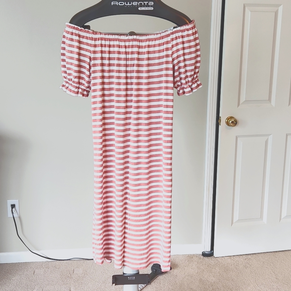 Striped pink blush maternity dress